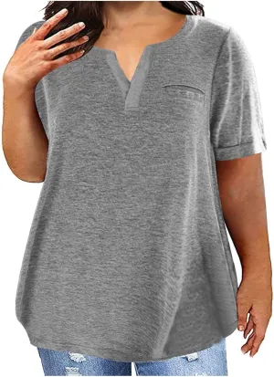 2023 Summer Cotton Plus Size Tops for Women Trendy Short Sleeve V Neck Loose Blouse Workout Basic Comfy T Shirts Tees