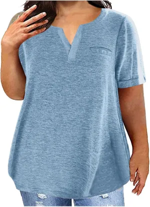 2023 Summer Cotton Plus Size Tops for Women Trendy Short Sleeve V Neck Loose Blouse Workout Basic Comfy T Shirts Tees