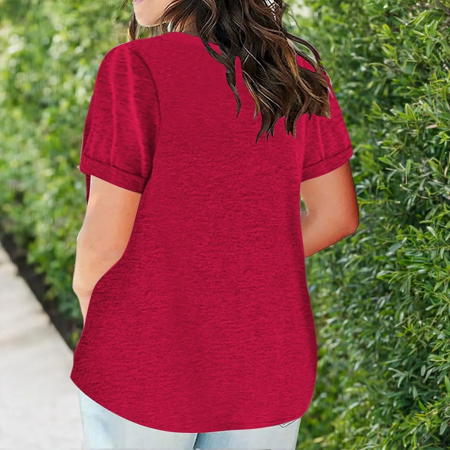 2023 Summer Cotton Plus Size Tops for Women Trendy Short Sleeve V Neck Loose Blouse Workout Basic Comfy T Shirts Tees