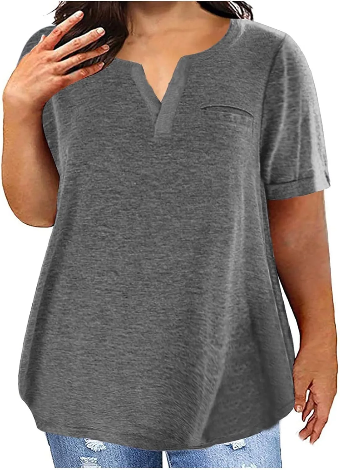 2023 Summer Cotton Plus Size Tops for Women Trendy Short Sleeve V Neck Loose Blouse Workout Basic Comfy T Shirts Tees