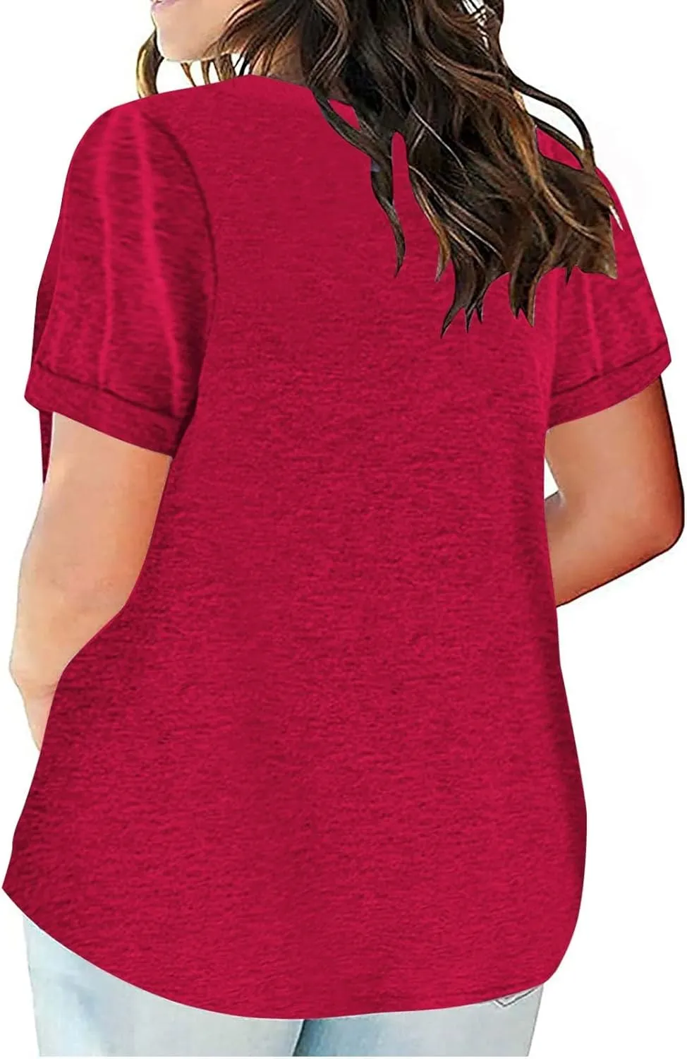 2023 Summer Cotton Plus Size Tops for Women Trendy Short Sleeve V Neck Loose Blouse Workout Basic Comfy T Shirts Tees