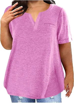 2023 Summer Cotton Plus Size Tops for Women Trendy Short Sleeve V Neck Loose Blouse Workout Basic Comfy T Shirts Tees