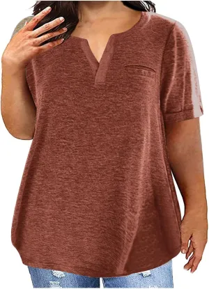 2023 Summer Cotton Plus Size Tops for Women Trendy Short Sleeve V Neck Loose Blouse Workout Basic Comfy T Shirts Tees