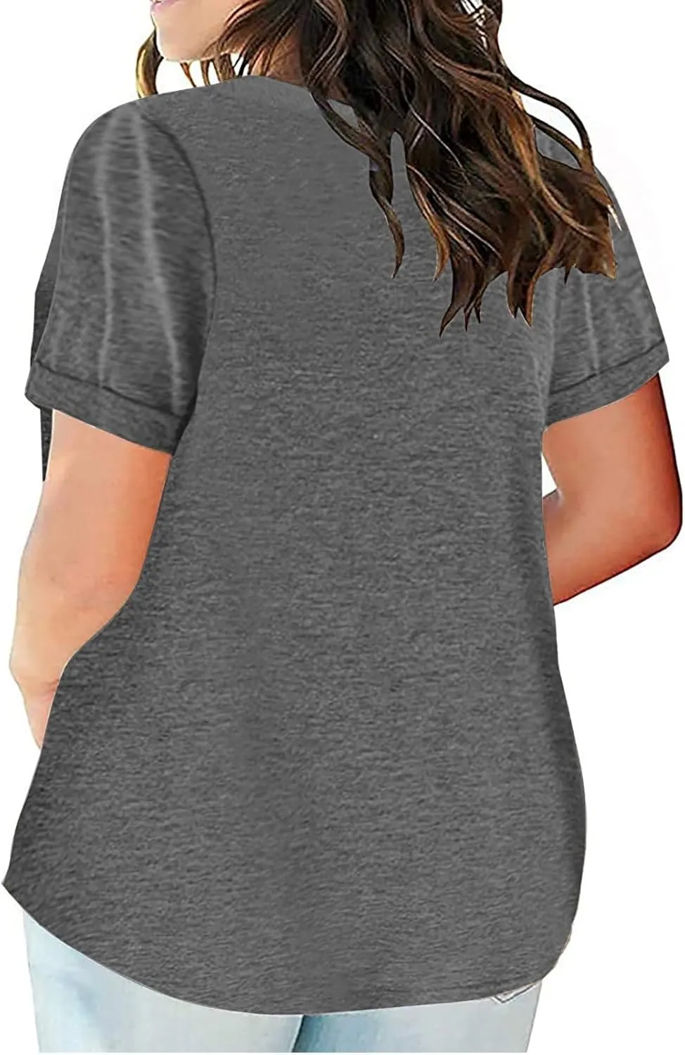 2023 Summer Cotton Plus Size Tops for Women Trendy Short Sleeve V Neck Loose Blouse Workout Basic Comfy T Shirts Tees