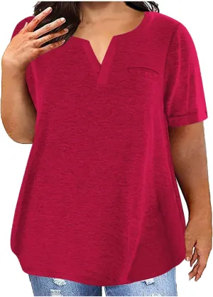 2023 Summer Cotton Plus Size Tops for Women Trendy Short Sleeve V Neck Loose Blouse Workout Basic Comfy T Shirts Tees