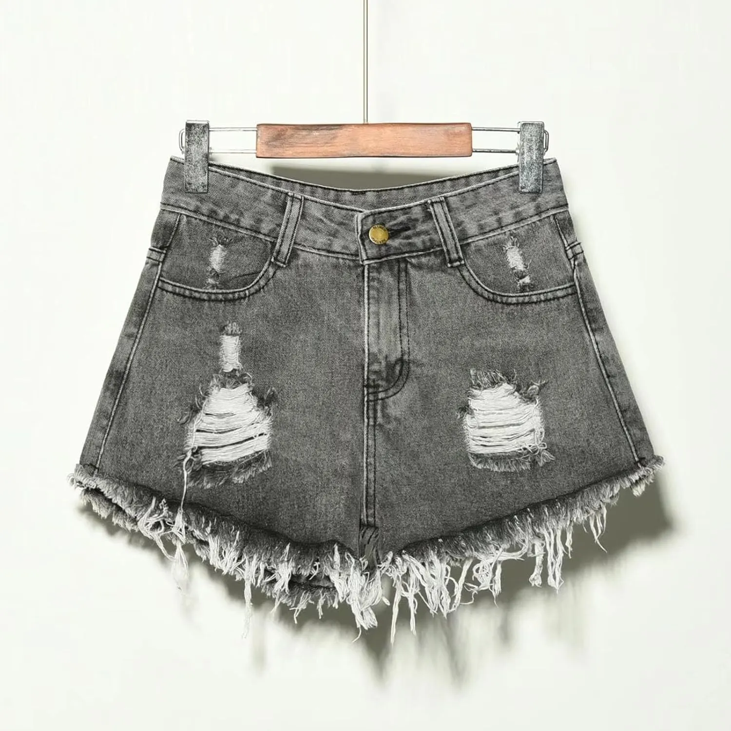 2025 Fashion Women Denim Shorts High Waisted Stretchy Retro Raw Edge Jeans y2k E-Girls Distressed Holes Shorts