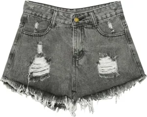 2025 Fashion Women Denim Shorts High Waisted Stretchy Retro Raw Edge Jeans y2k E-Girls Distressed Holes Shorts