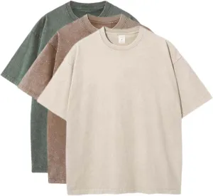 3 Pcs Oversized T-Shirts Heavy Cotton Washed Summer Vintage Tee Loose Fit Short Sleeve Casual Shirts for Men Women