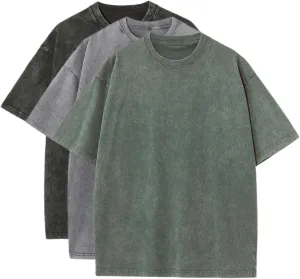 3 Pcs Oversized T-Shirts Heavy Cotton Washed Summer Vintage Tee Loose Fit Short Sleeve Casual Shirts for Men Women