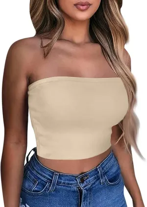 4th of July Tank Tops for Women American Flag Tube Top with Built in Bra Sexy Casual Backless Shirts