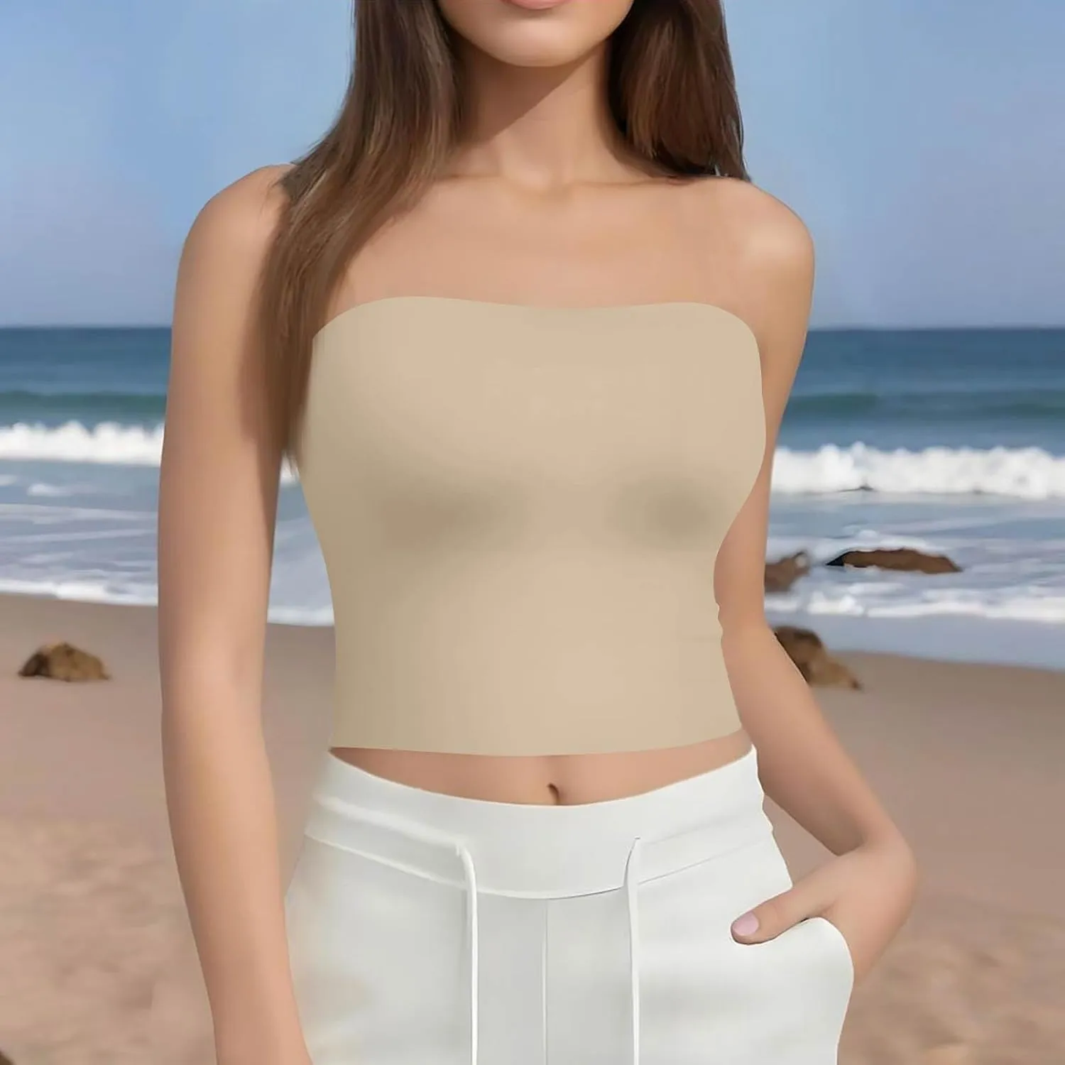 4th of July Tank Tops for Women American Flag Tube Top with Built in Bra Sexy Casual Backless Shirts