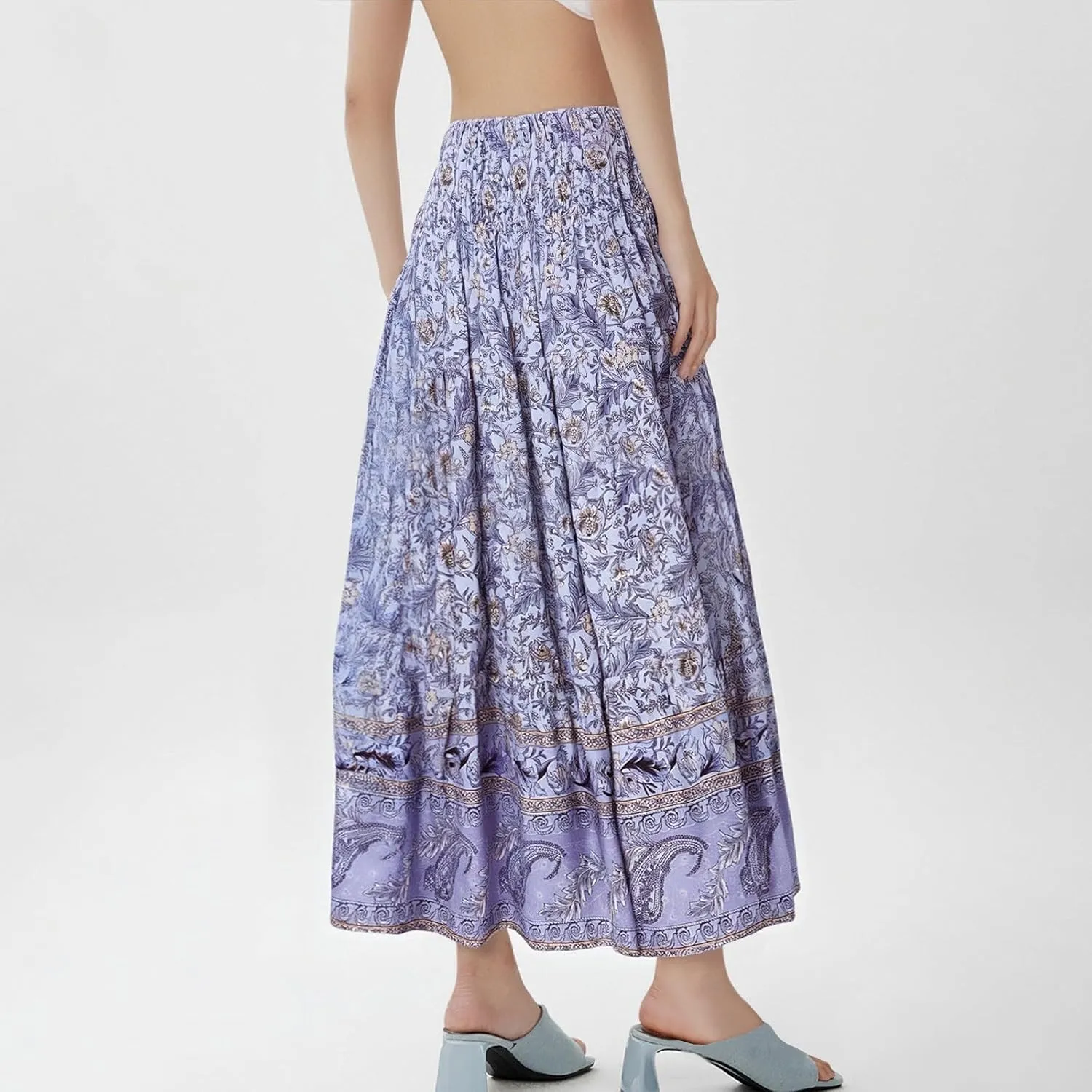 A Line Maxi Dress for Women Summer Drawstring Elastic High Waisted Skirts Elegant 3-Layer Tiered Ruched Long Skirt
