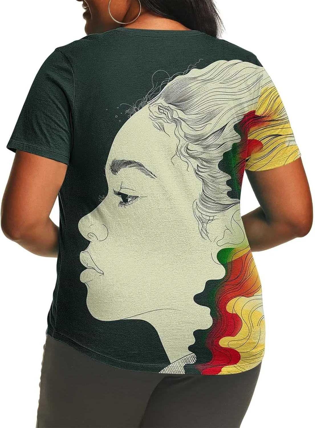 African American Graphic T Shirt for Women Afro Girl Print Short Sleeve Tunic Blouse Casual Summer Plus Size Top