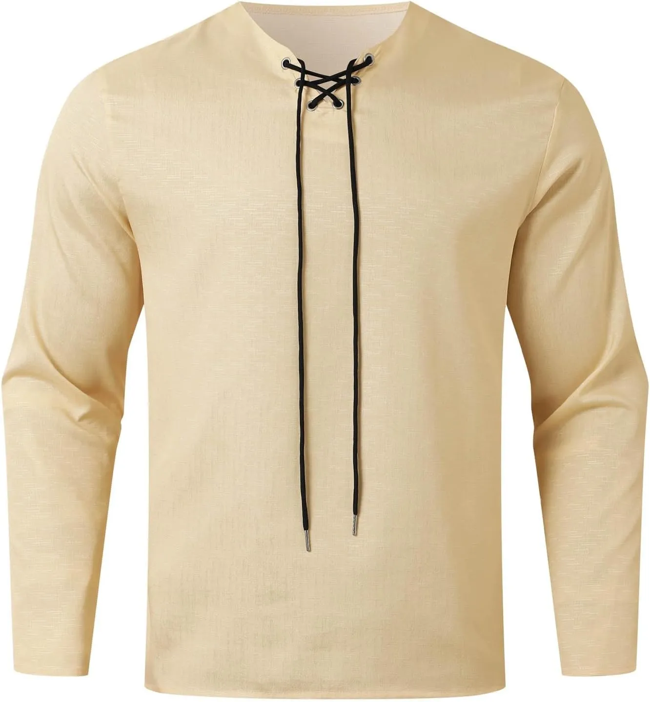 Aniywn Mens Cotton Linen Henley Shirts Boho Beach Summer Solid T Shirt Work Yoga Tops Men Summer Vintage Renaissance Costume