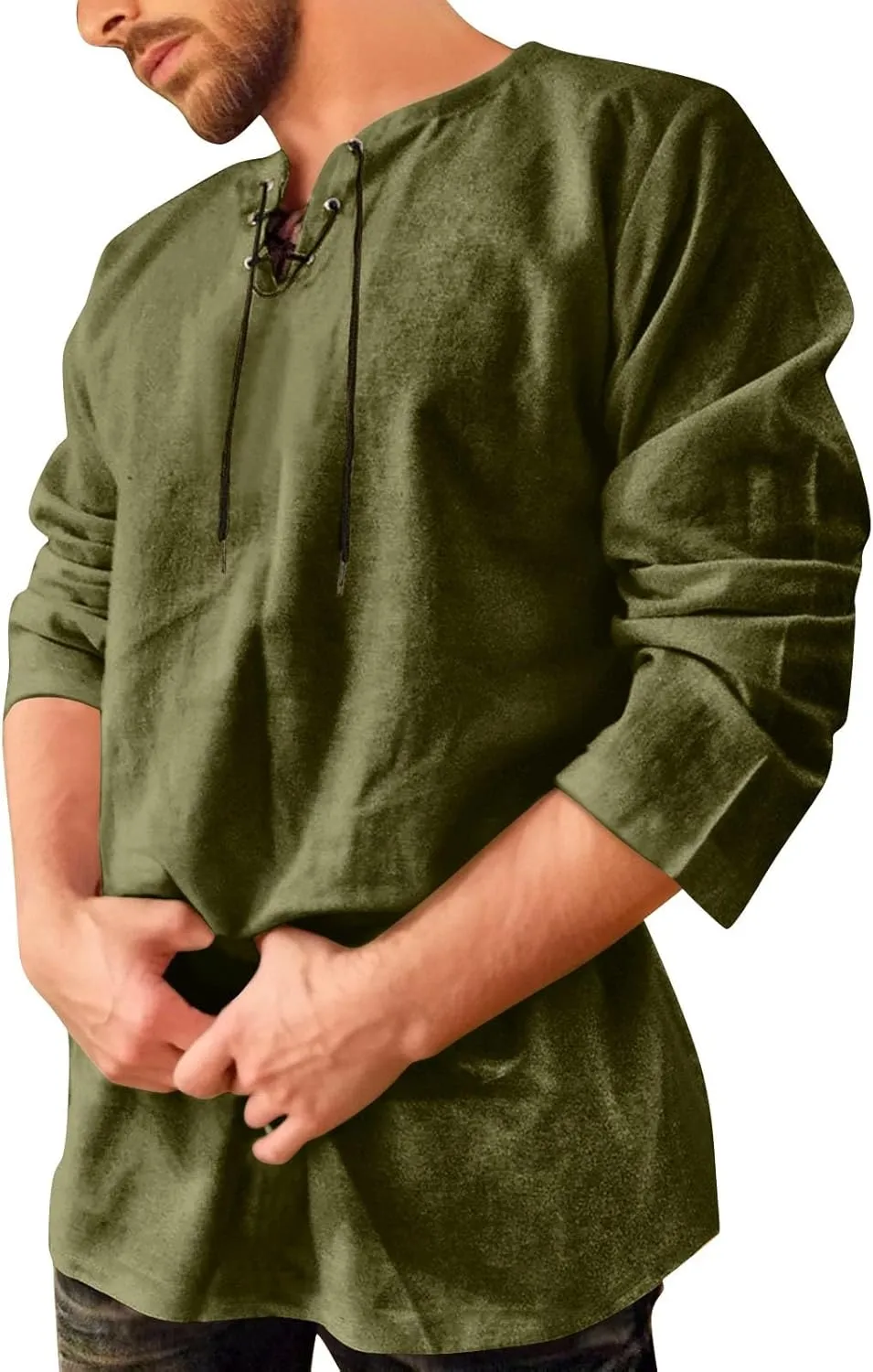 Aniywn Mens Cotton Linen Henley Shirts Boho Beach Summer Solid T Shirt Work Yoga Tops Men Summer Vintage Renaissance Costume