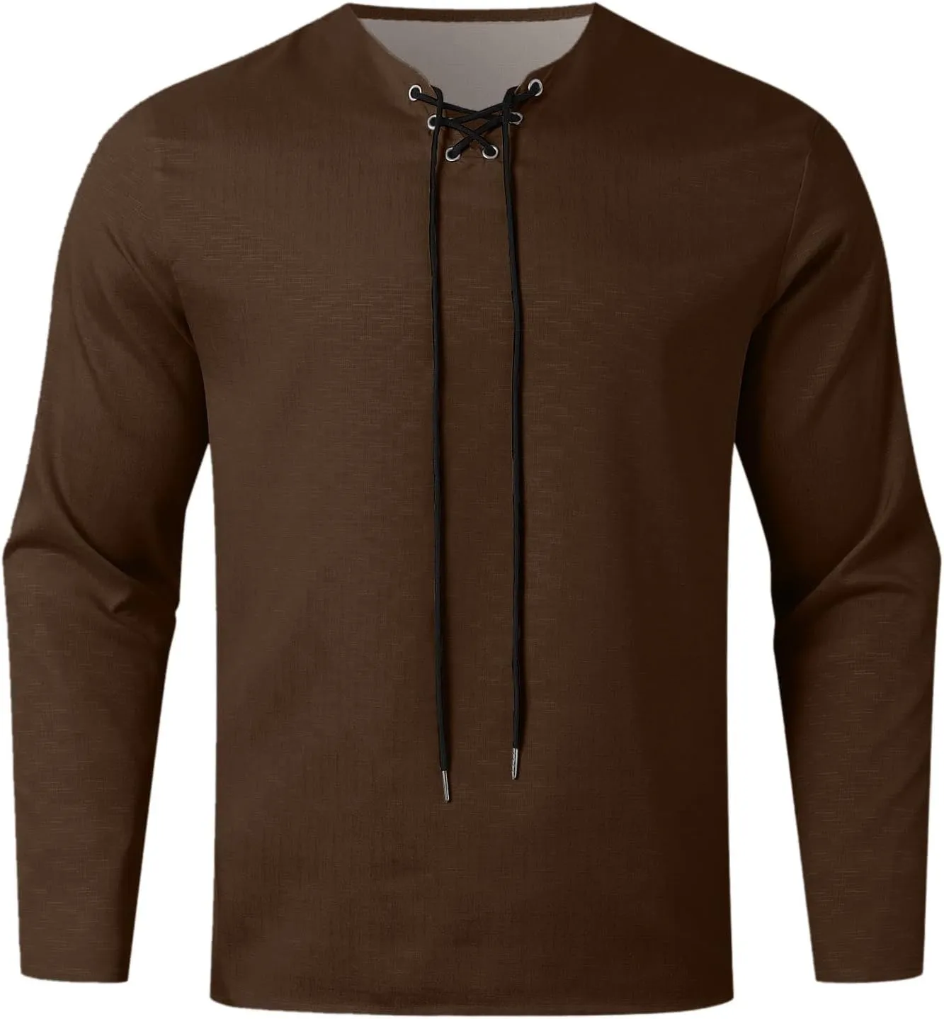 Aniywn Mens Cotton Linen Henley Shirts Boho Beach Summer Solid T Shirt Work Yoga Tops Men Summer Vintage Renaissance Costume