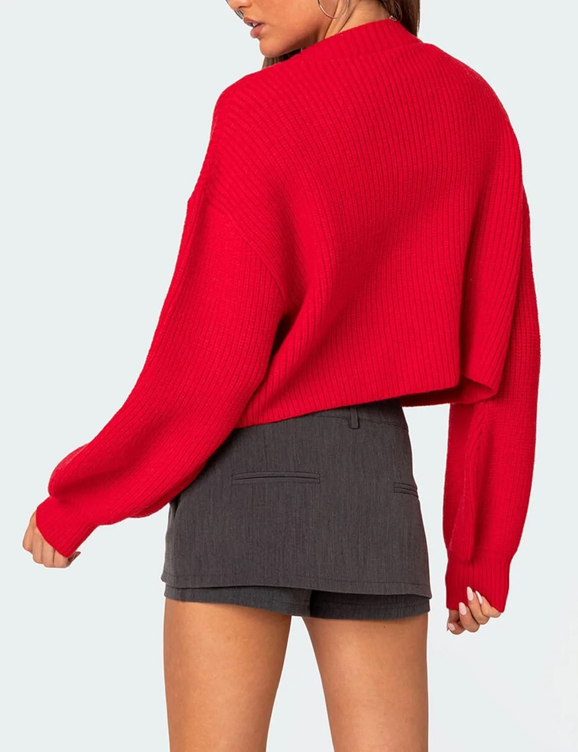 Arssm Women Cropped Cardigan Sweaters Long Sleeve V Neck Ribbed Knit Short Cardigan Button Up Sweater Tops