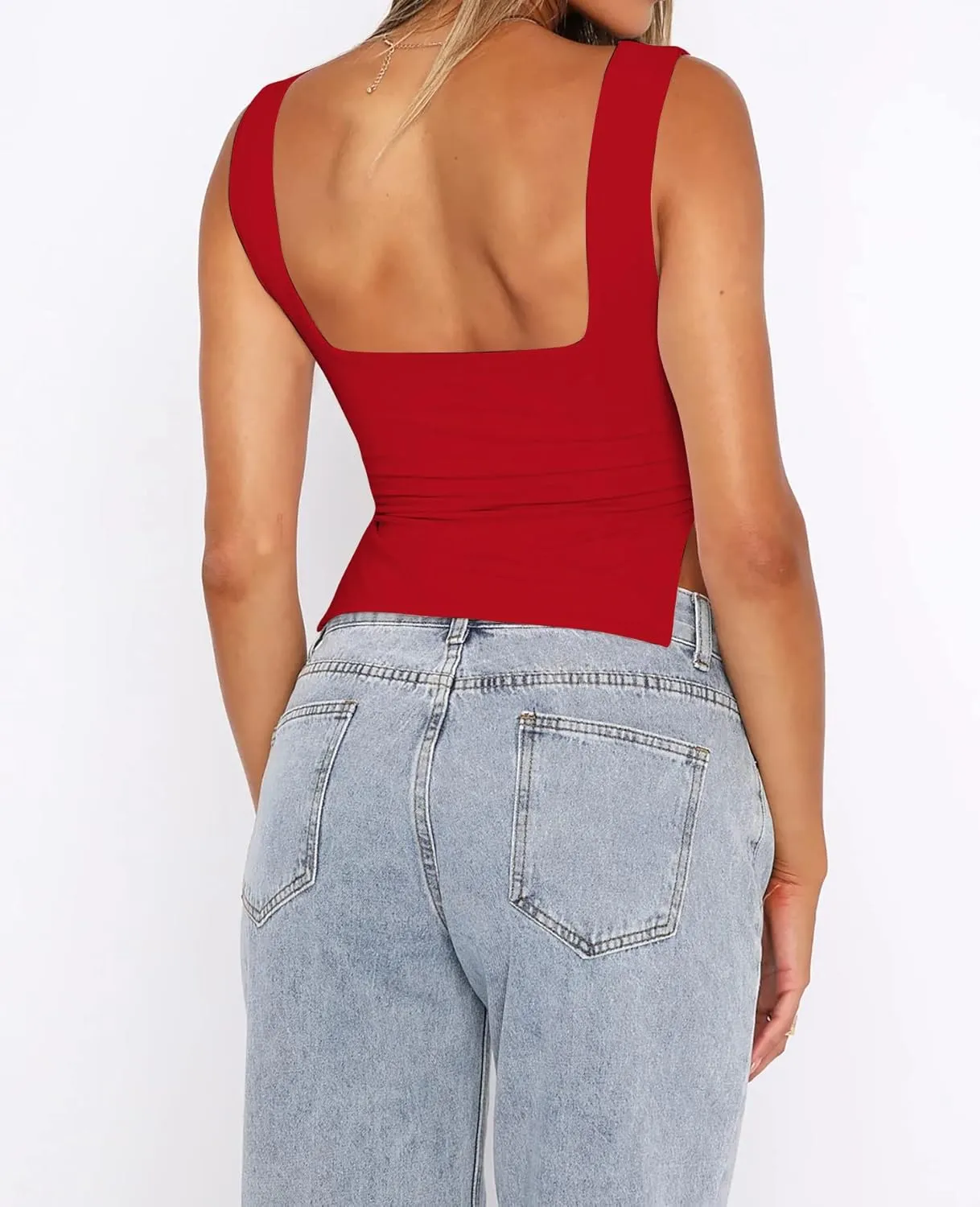 BAIGRAM Women’s Sleeveless Slim Crop Tank Top Sexy Pleated Bustier Sweetheart Neck Strappy Slits Cropped Vest Cami