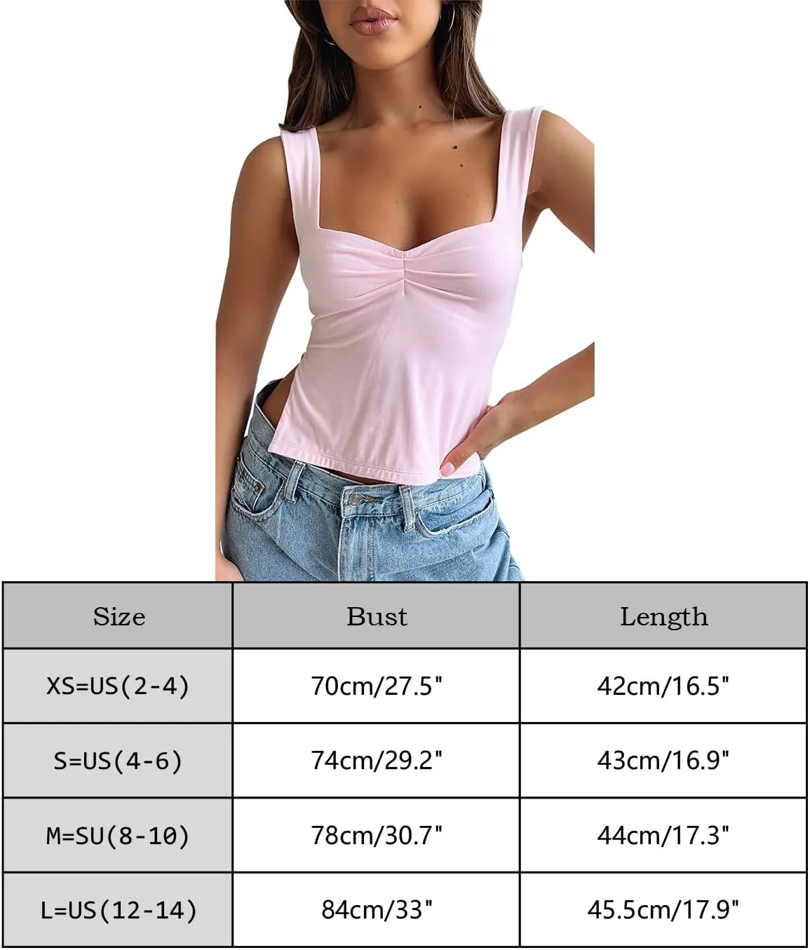 BAIGRAM Women’s Sleeveless Slim Crop Tank Top Sexy Pleated Bustier Sweetheart Neck Strappy Slits Cropped Vest Cami