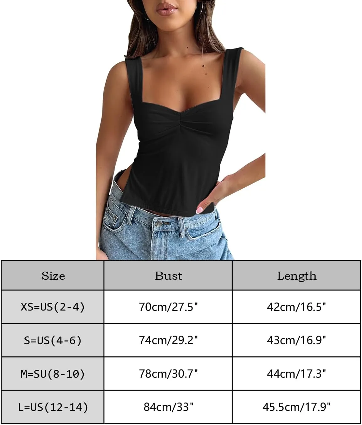 BAIGRAM Women’s Sleeveless Slim Crop Tank Top Sexy Pleated Bustier Sweetheart Neck Strappy Slits Cropped Vest Cami