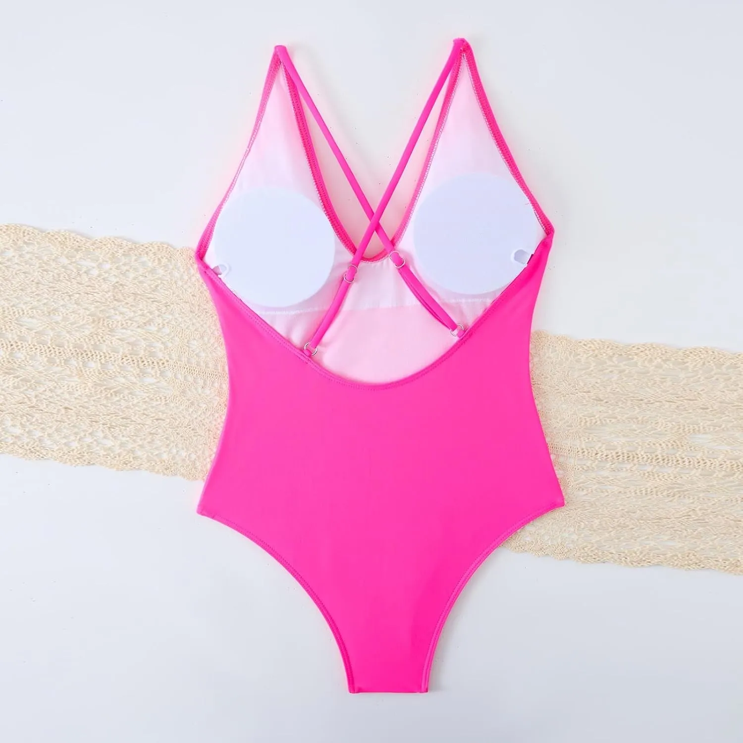 Bathing Suits Women One Piece V Neck Adjustable Straps Solid Swimwear Criss Cross Backless Tummy Control Swimsuit