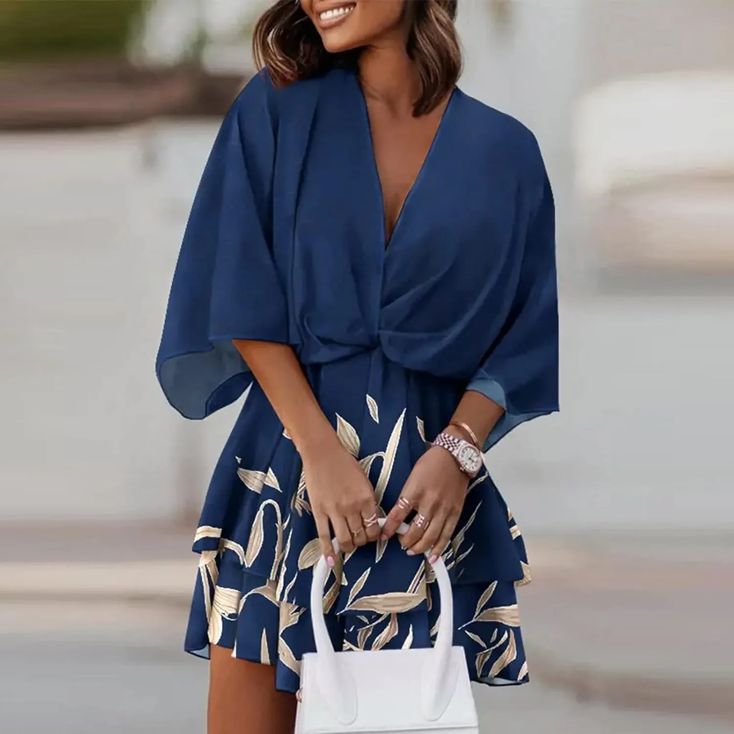 Beach Dresses for Women,2023 Summer Casual Trendy Loose Batwing Sleeve Mini Dress,Floral Flowy Hem Boho Dress