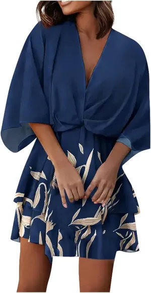Beach Dresses for Women,2023 Summer Casual Trendy Loose Batwing Sleeve Mini Dress,Floral Flowy Hem Boho Dress