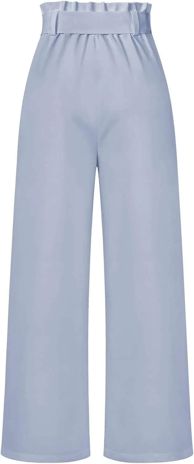Betusline Women's Bowknot Tie Waist Dress Trousers Pants,X-Small-Large