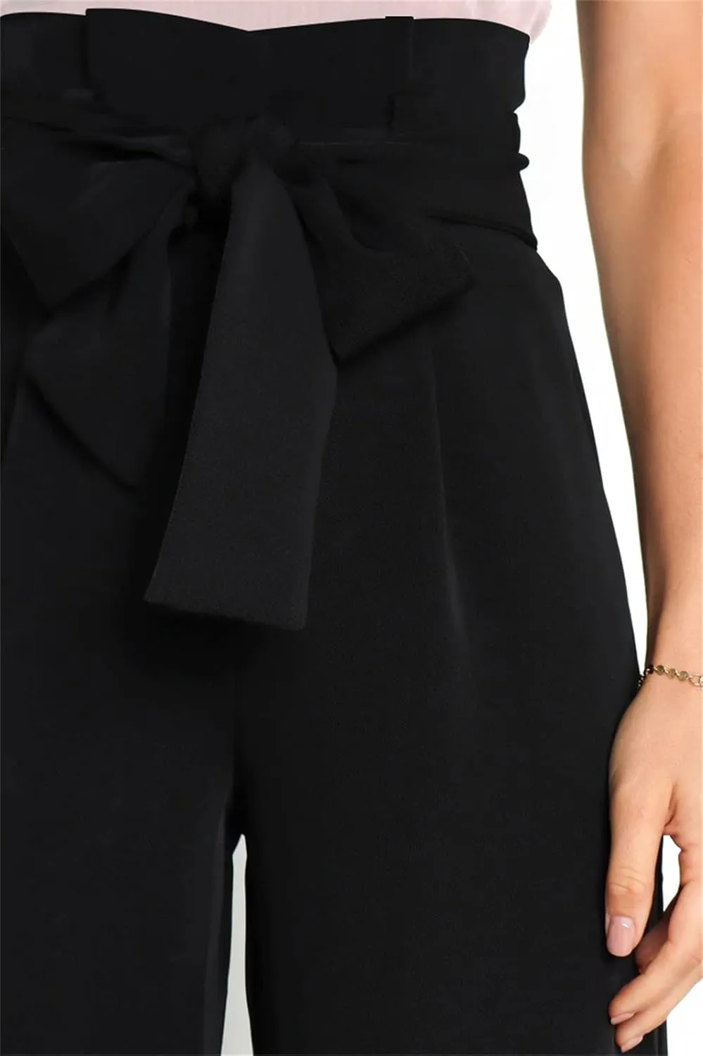Betusline Women's Bowknot Tie Waist Dress Trousers Pants,X-Small-Large