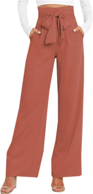 Betusline Women's Bowknot Tie Waist Dress Trousers Pants,X-Small-Large