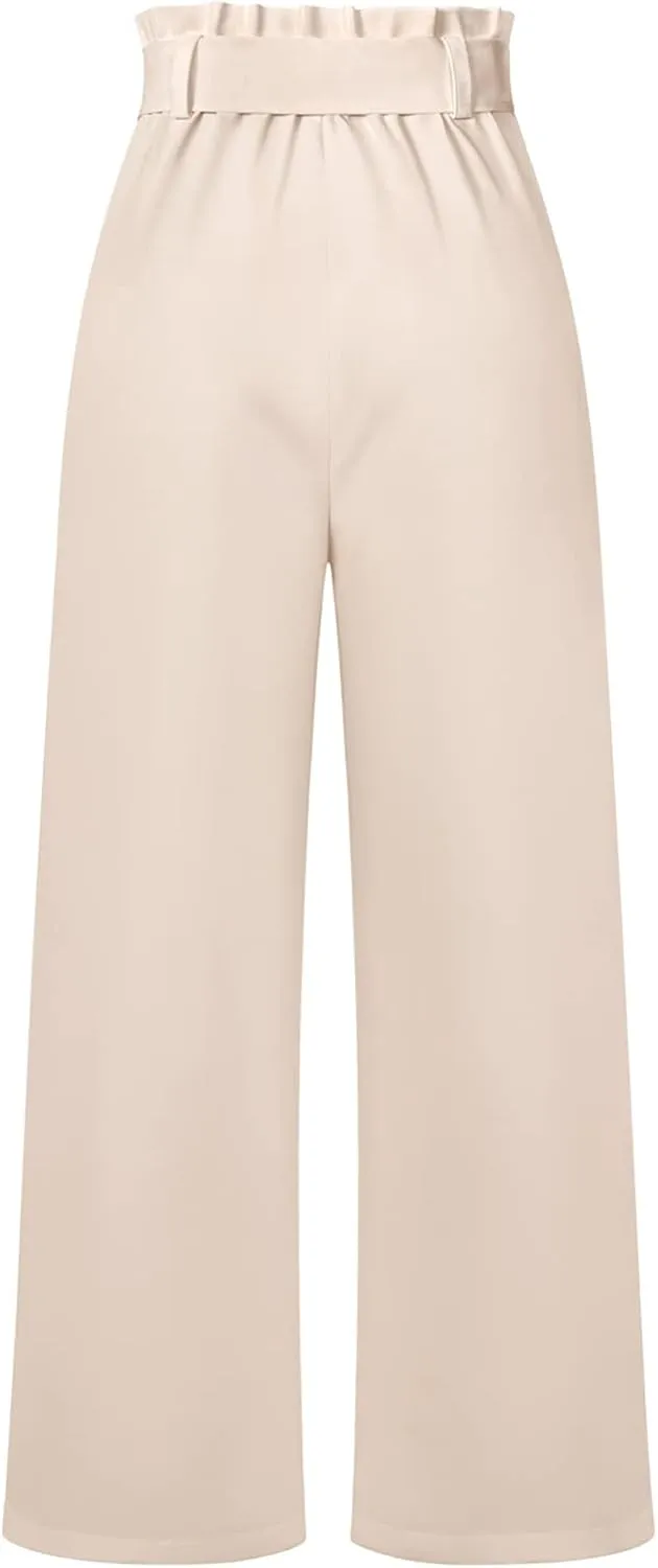 Betusline Women's Bowknot Tie Waist Dress Trousers Pants,X-Small-Large