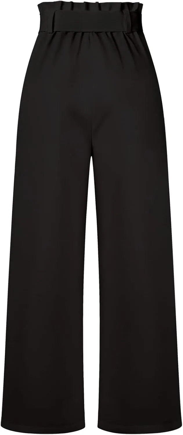 Betusline Women's Bowknot Tie Waist Dress Trousers Pants,X-Small-Large
