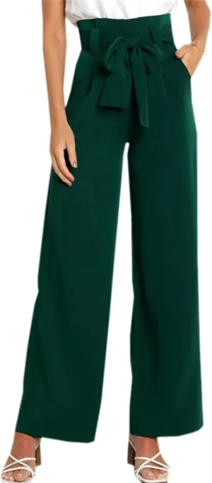 Betusline Women's Bowknot Tie Waist Dress Trousers Pants,X-Small-Large