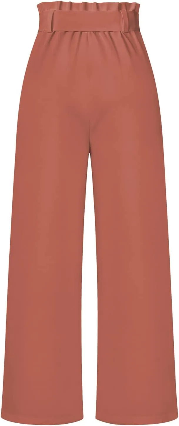 Betusline Women's Bowknot Tie Waist Dress Trousers Pants,X-Small-Large
