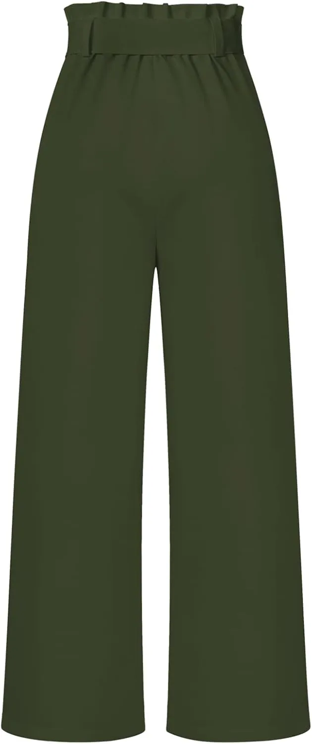 Betusline Women's Bowknot Tie Waist Dress Trousers Pants,X-Small-Large