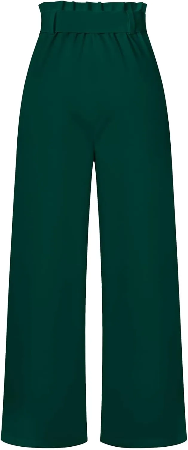Betusline Women's Bowknot Tie Waist Dress Trousers Pants,X-Small-Large