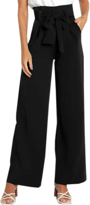 Betusline Women's Bowknot Tie Waist Dress Trousers Pants,X-Small-Large