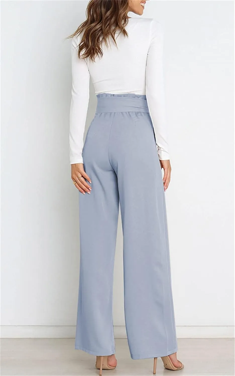 Betusline Women's Bowknot Tie Waist Dress Trousers Pants,X-Small-Large