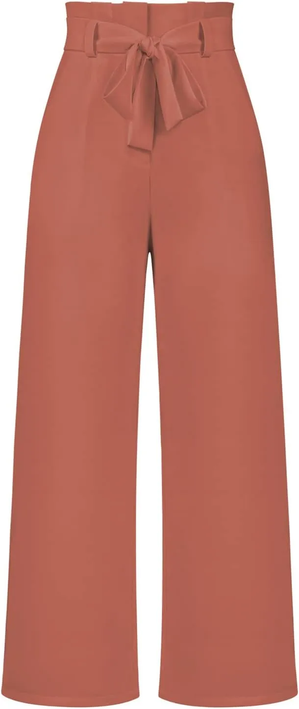 Betusline Women's Bowknot Tie Waist Dress Trousers Pants,X-Small-Large