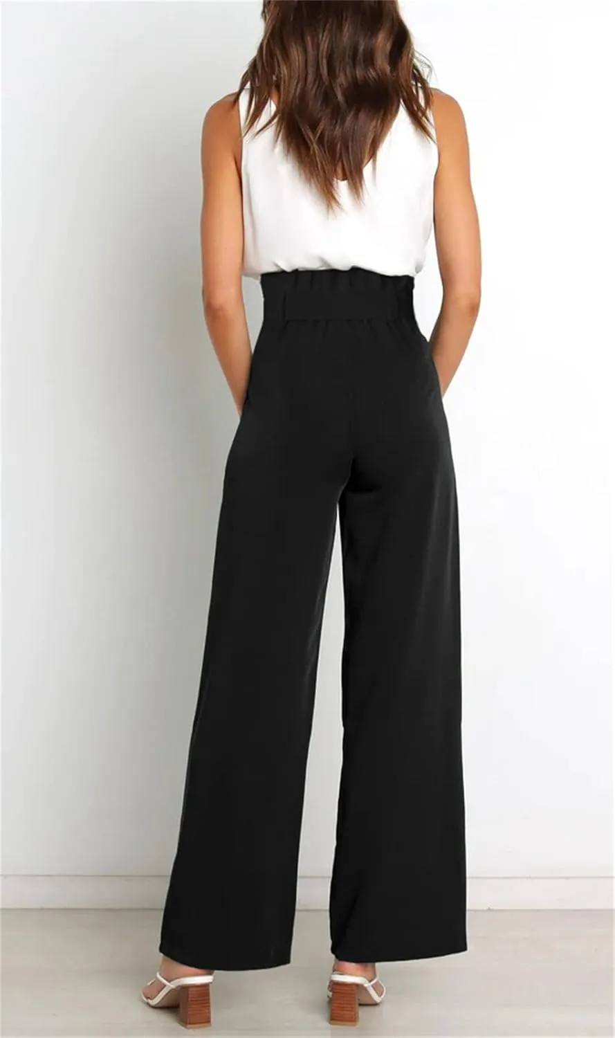 Betusline Women's Bowknot Tie Waist Dress Trousers Pants,X-Small-Large