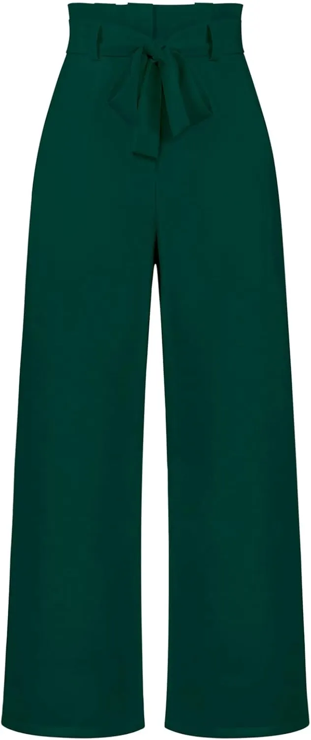 Betusline Women's Bowknot Tie Waist Dress Trousers Pants,X-Small-Large