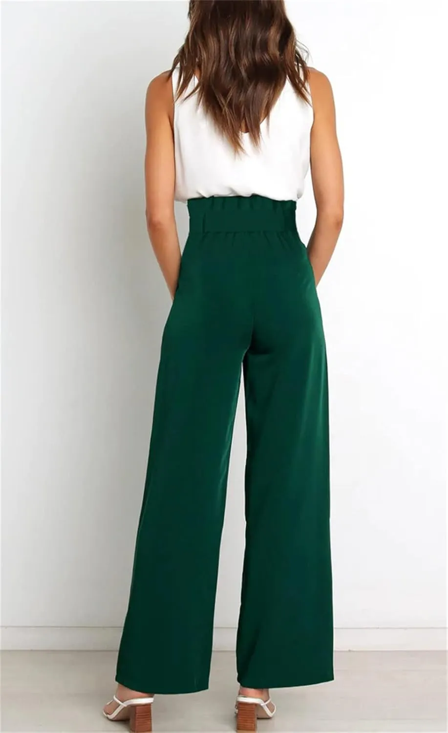 Betusline Women's Bowknot Tie Waist Dress Trousers Pants,X-Small-Large