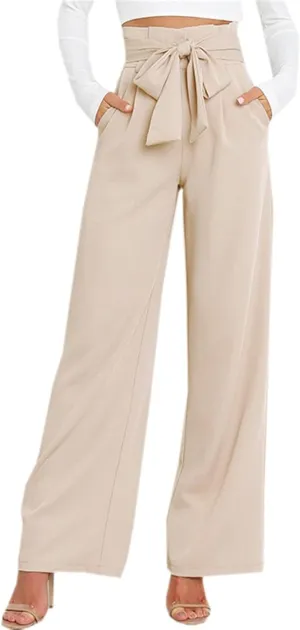 Betusline Women's Bowknot Tie Waist Dress Trousers Pants,X-Small-Large