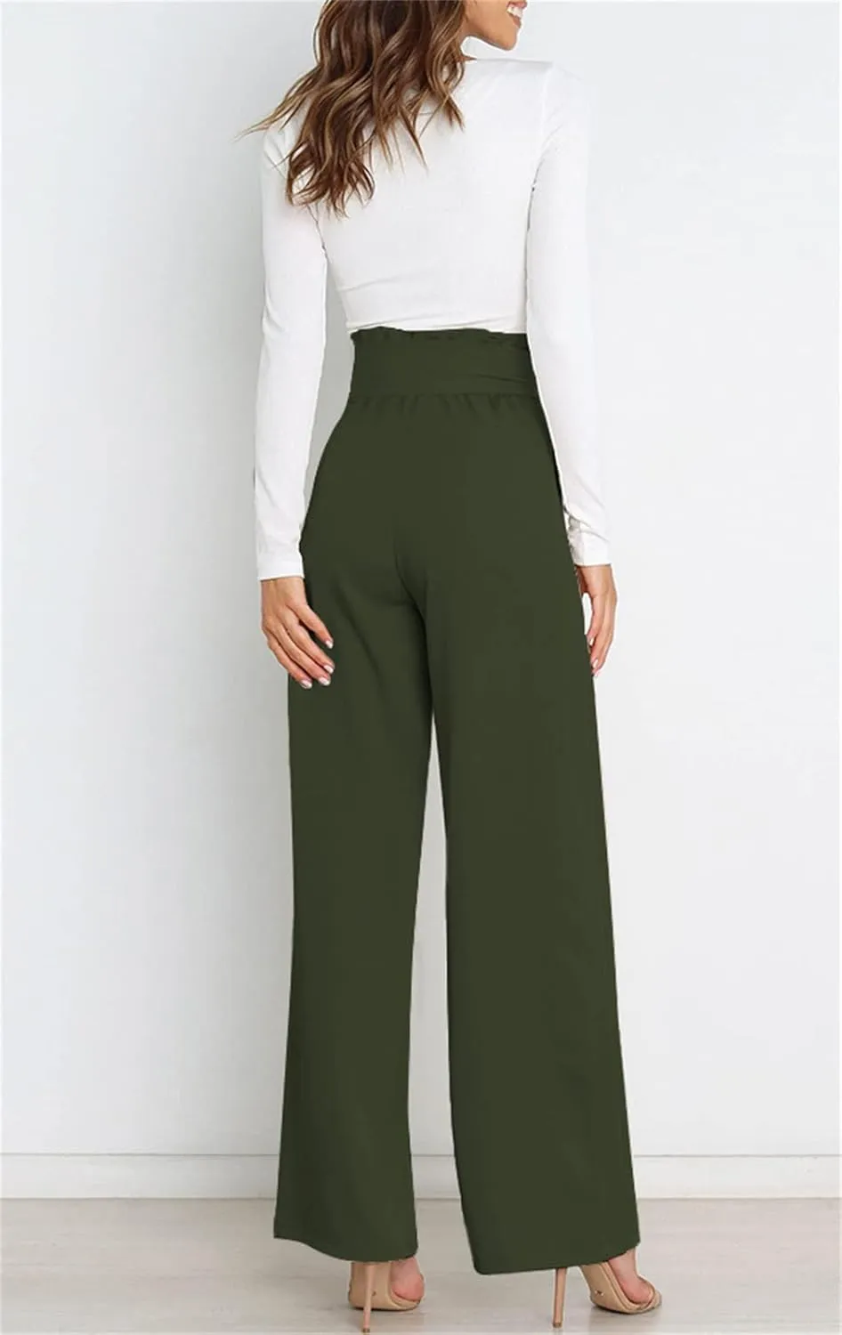 Betusline Women's Bowknot Tie Waist Dress Trousers Pants,X-Small-Large