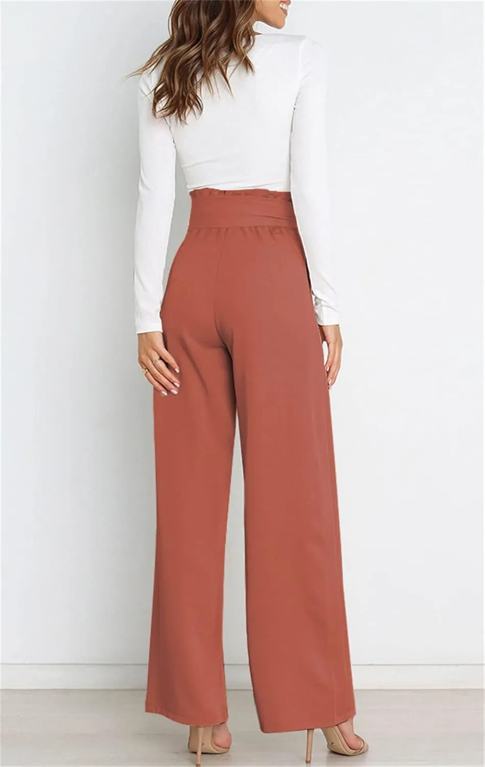Betusline Women's Bowknot Tie Waist Dress Trousers Pants,X-Small-Large