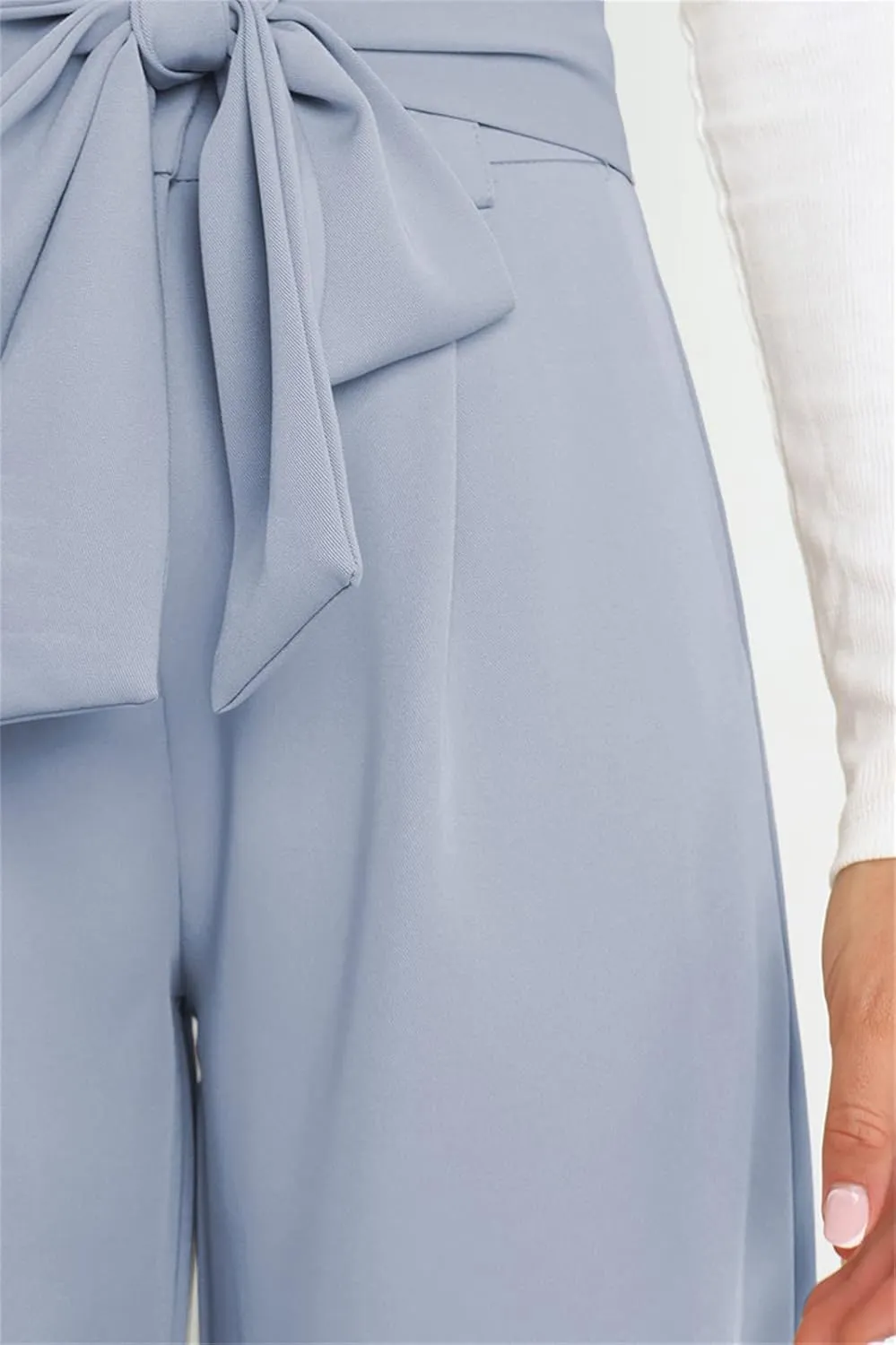 Betusline Women's Bowknot Tie Waist Dress Trousers Pants,X-Small-Large