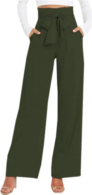 Betusline Women's Bowknot Tie Waist Dress Trousers Pants,X-Small-Large