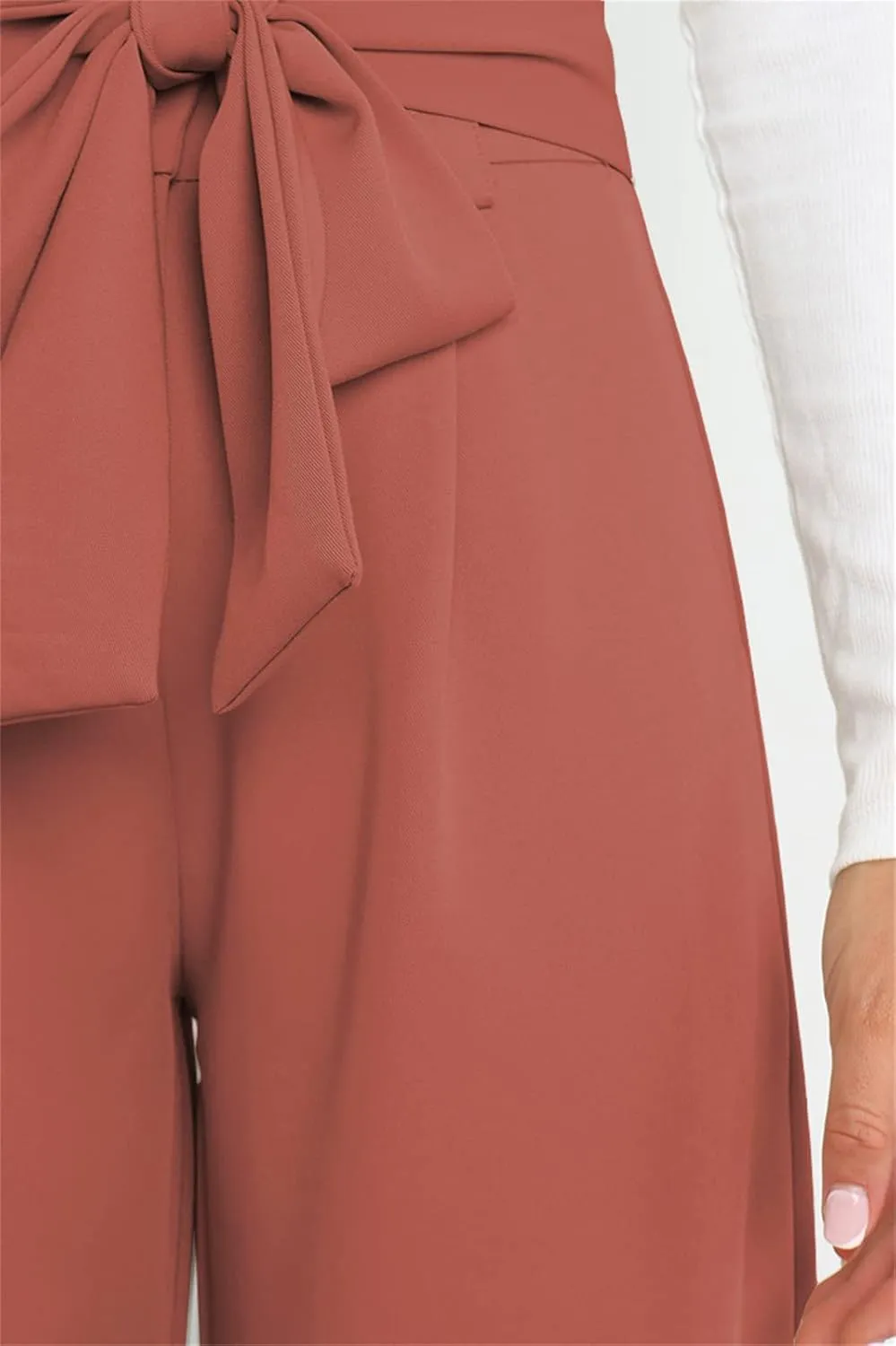 Betusline Women's Bowknot Tie Waist Dress Trousers Pants,X-Small-Large