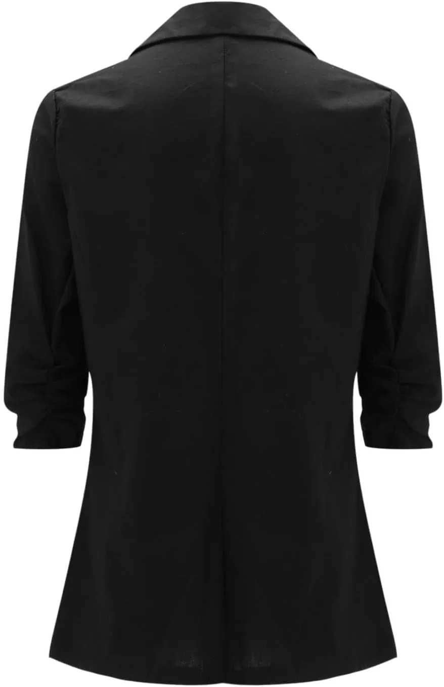 Binmer 2024 Fall Linen Blazer for Women 3/4 Stretchy Ruched Sleeve Suit Jacket Dressy Casual Lightweight Business Work Outfit
