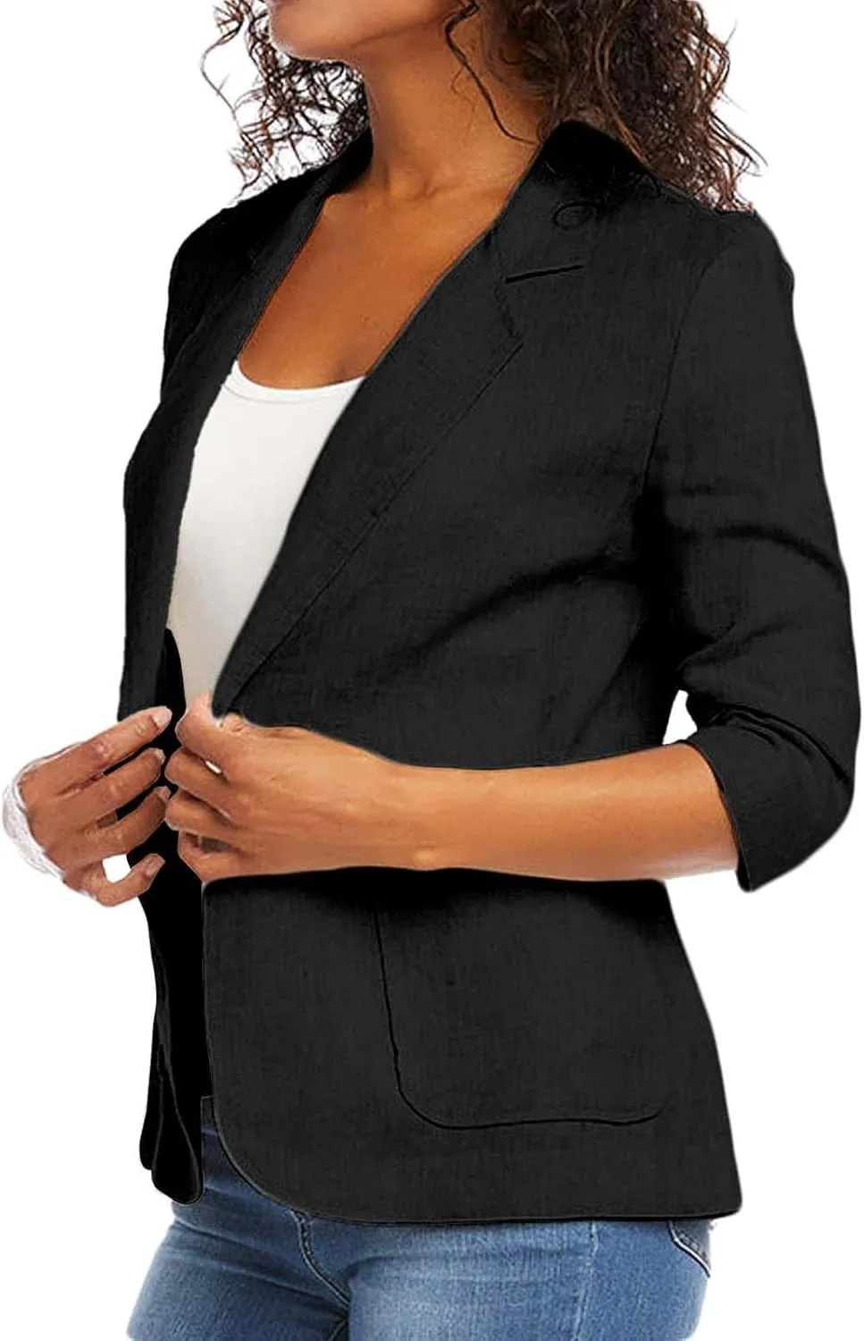 Binmer 2024 Fall Linen Blazer for Women 3/4 Stretchy Ruched Sleeve Suit Jacket Dressy Casual Lightweight Business Work Outfit